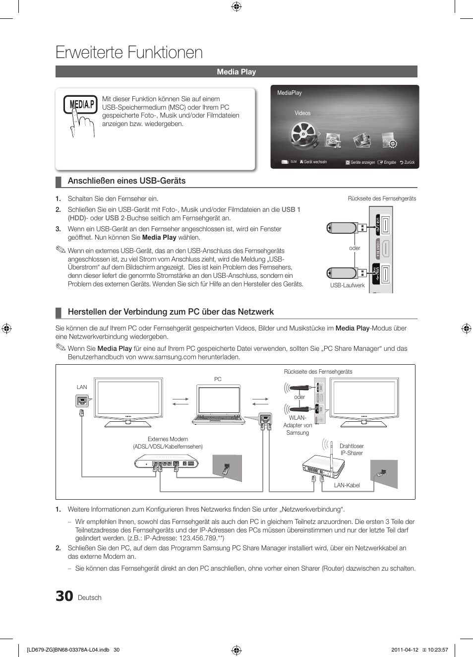 Erweiterte funktionen | Samsung LE46D679M3S User Manual | Page 84 / 217