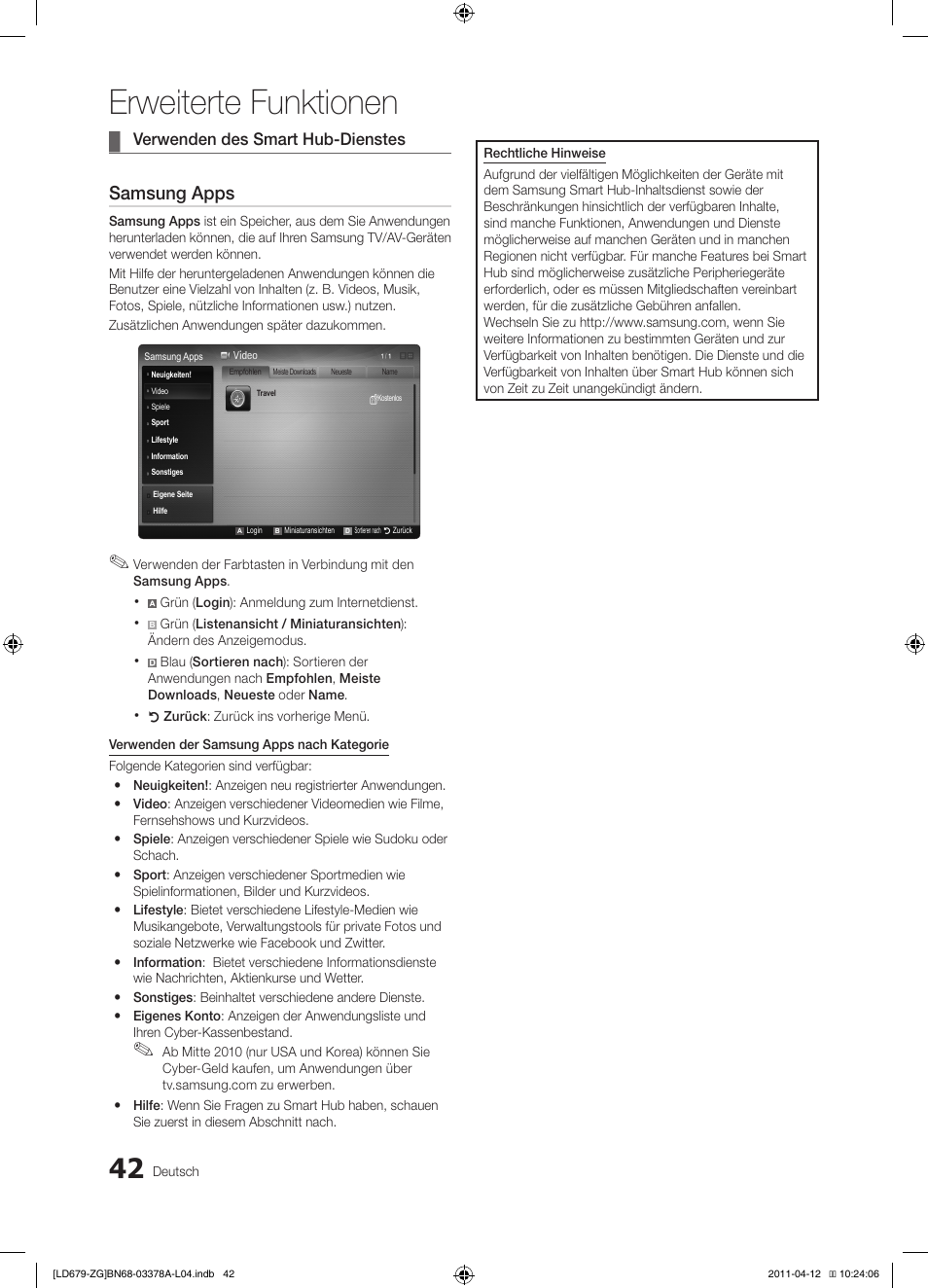 Erweiterte funktionen, Samsung apps | Samsung LE46D679M3S User Manual | Page 96 / 217
