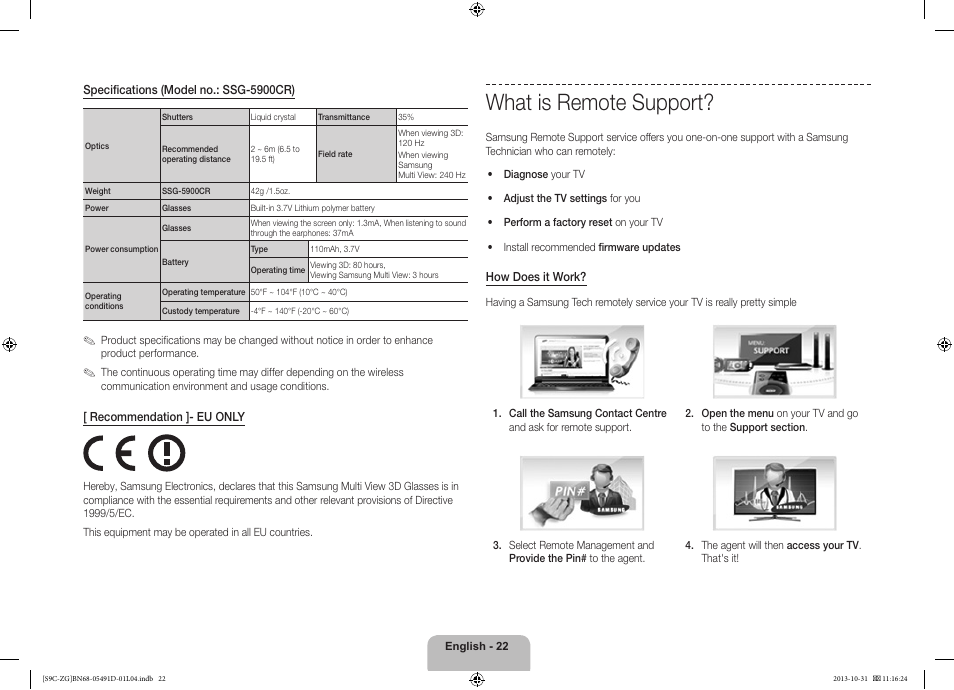 What is remote support | Samsung KE55S9CSL User Manual | Page 22 / 97