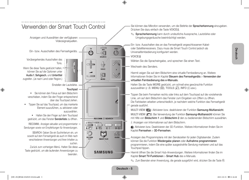 Verwenden der smart touch control | Samsung KE55S9CSL User Manual | Page 29 / 97