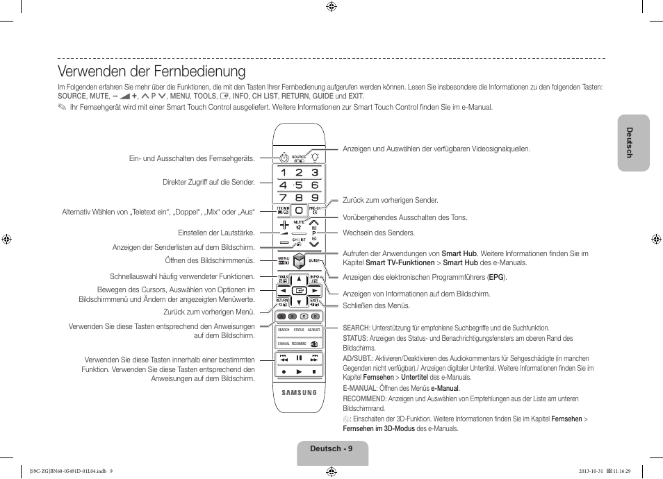 Verwenden der fernbedienung | Samsung KE55S9CSL User Manual | Page 33 / 97