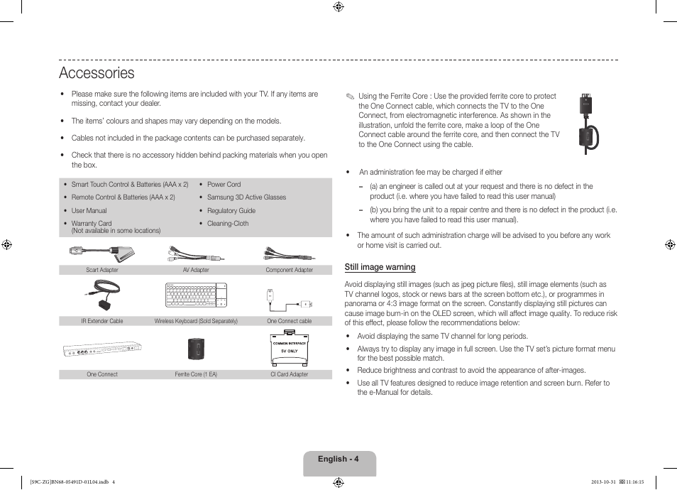Accessories | Samsung KE55S9CSL User Manual | Page 4 / 97