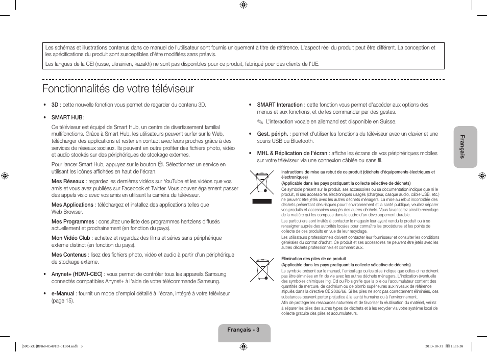 Fonctionnalités de votre téléviseur | Samsung KE55S9CSL User Manual | Page 51 / 97