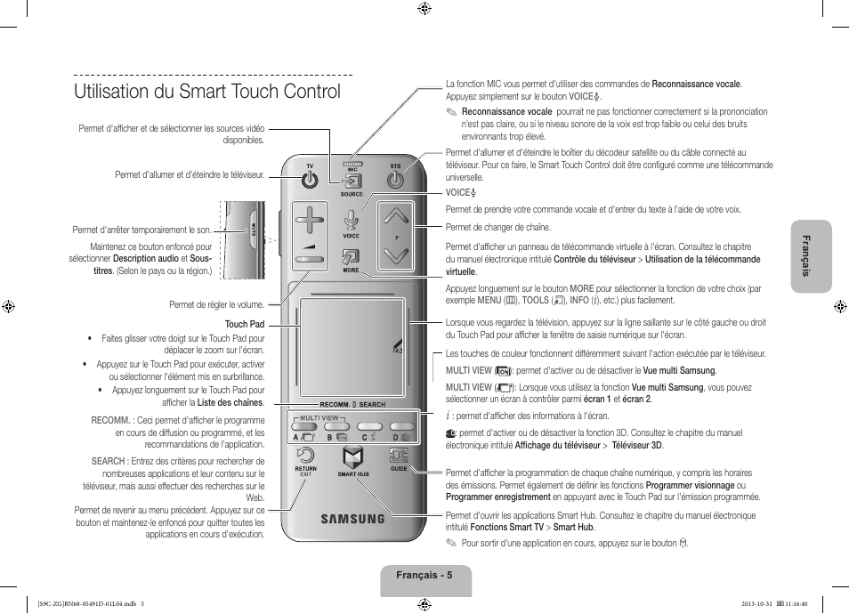 Utilisation du smart touch control | Samsung KE55S9CSL User Manual | Page 53 / 97