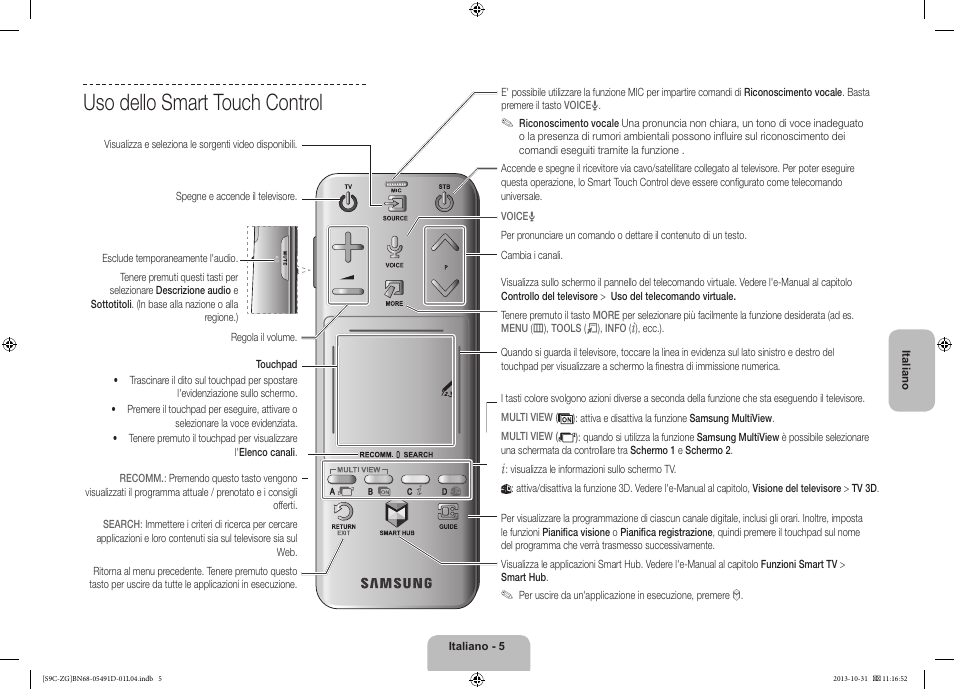 Uso dello smart touch control | Samsung KE55S9CSL User Manual | Page 77 / 97