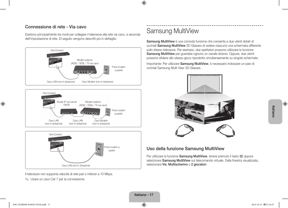 Samsung multiview, Connessione di rete - via cavo, Uso della funzione samsung multiview | Samsung KE55S9CSL User Manual | Page 89 / 97