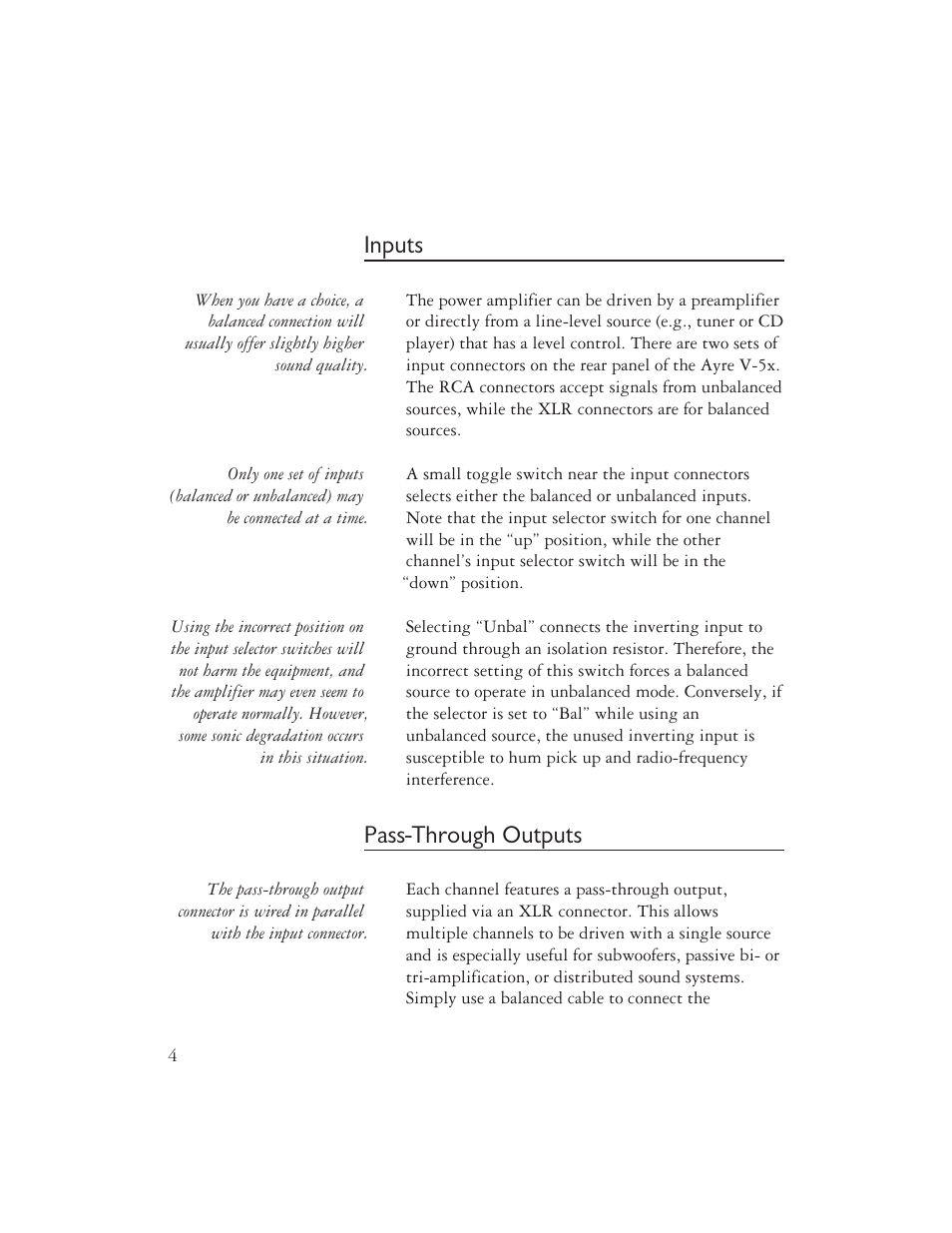Inputs, Pass-through outputs | Ayre Acoustics V-5x User Manual | Page 6 / 20