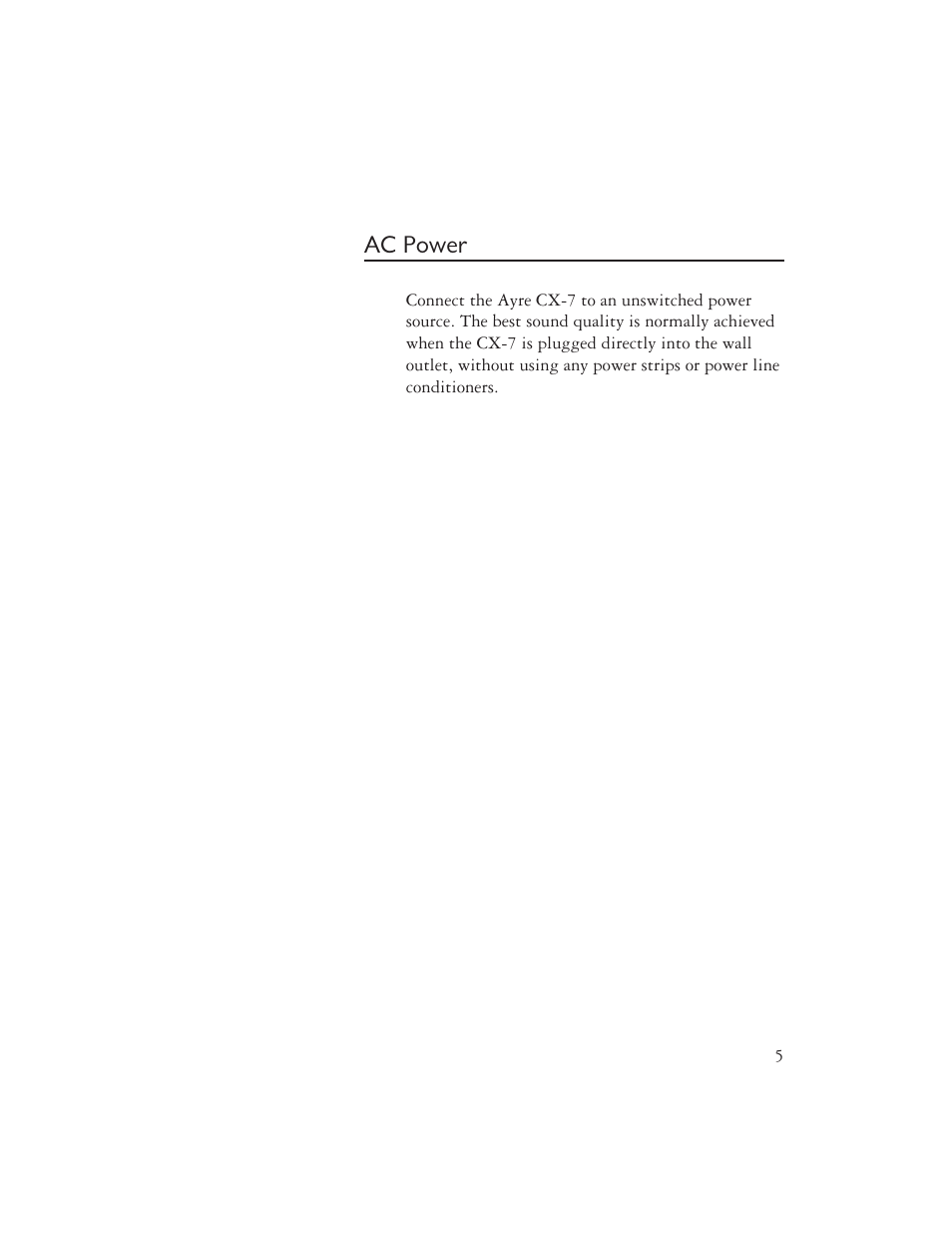 Ac power | Ayre Acoustics CX-7 User Manual | Page 7 / 20