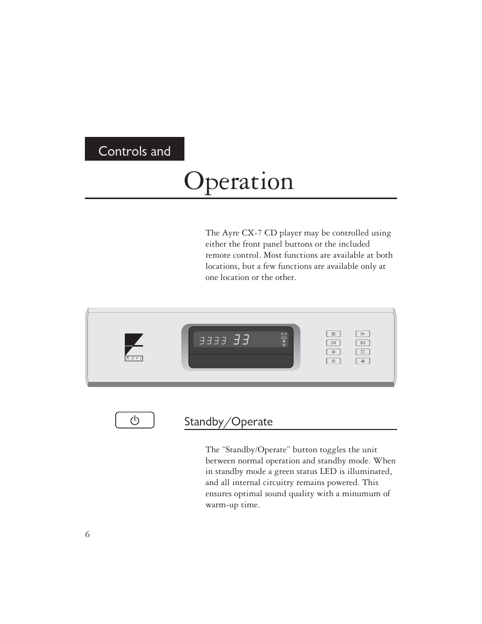 Operation, Controls and | Ayre Acoustics CX-7 User Manual | Page 8 / 20