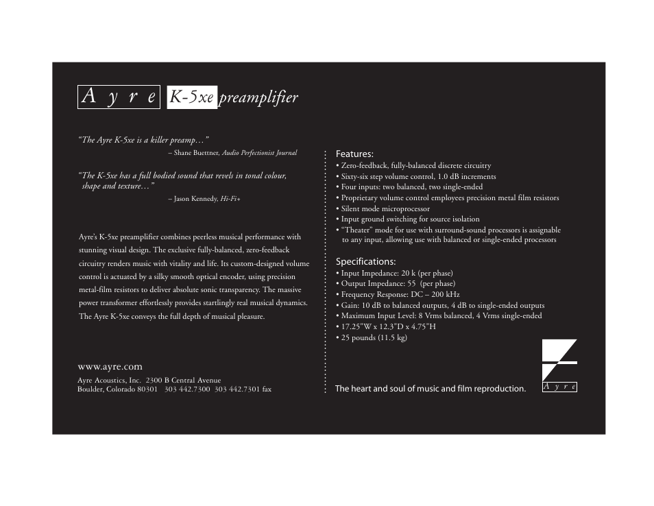 A y r e, K-5xe, Preamplifier | Ayre Acoustics K-5xe User Manual | Page 2 / 2