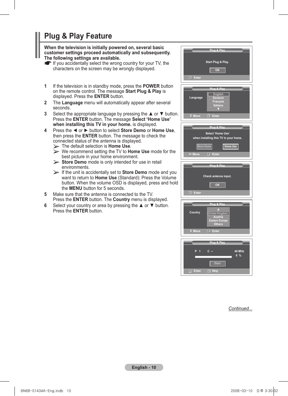 Plug & play feature | Samsung PS50A551S3R User Manual | Page 10 / 601