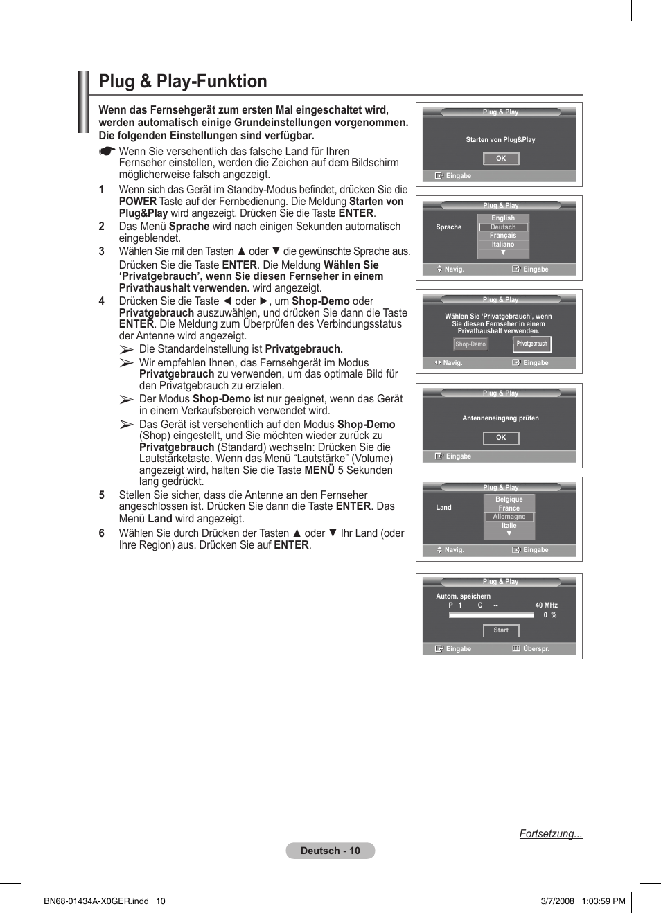 Plug & play-funktion | Samsung PS50A551S3R User Manual | Page 111 / 601