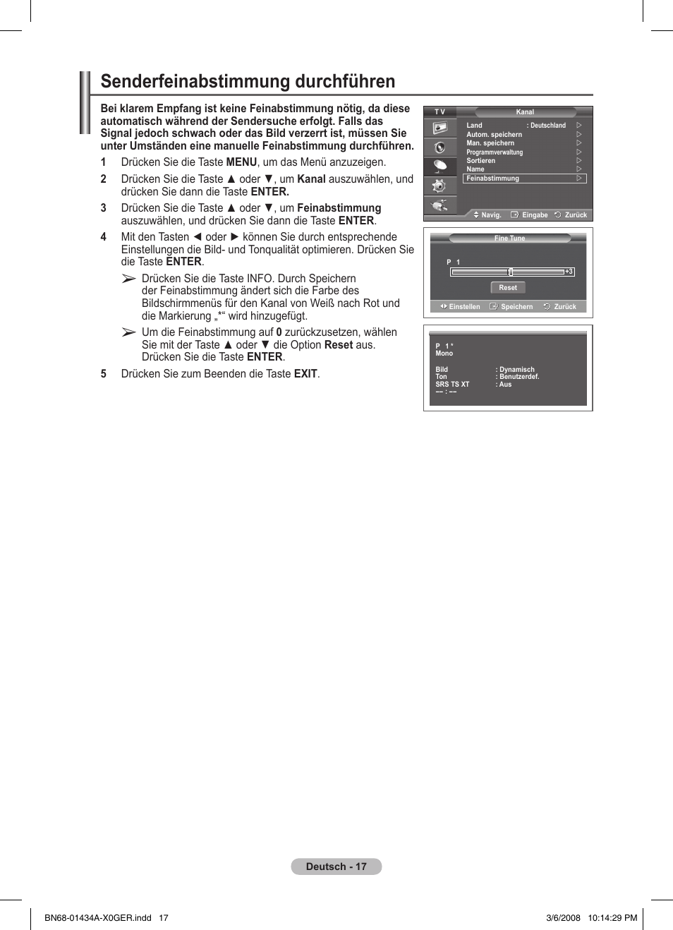 Senderfeinabstimmung durchführen | Samsung PS50A551S3R User Manual | Page 118 / 601