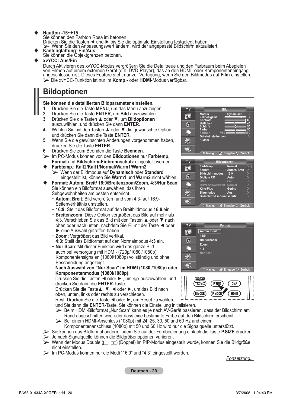 Bildoptionen | Samsung PS50A551S3R User Manual | Page 121 / 601