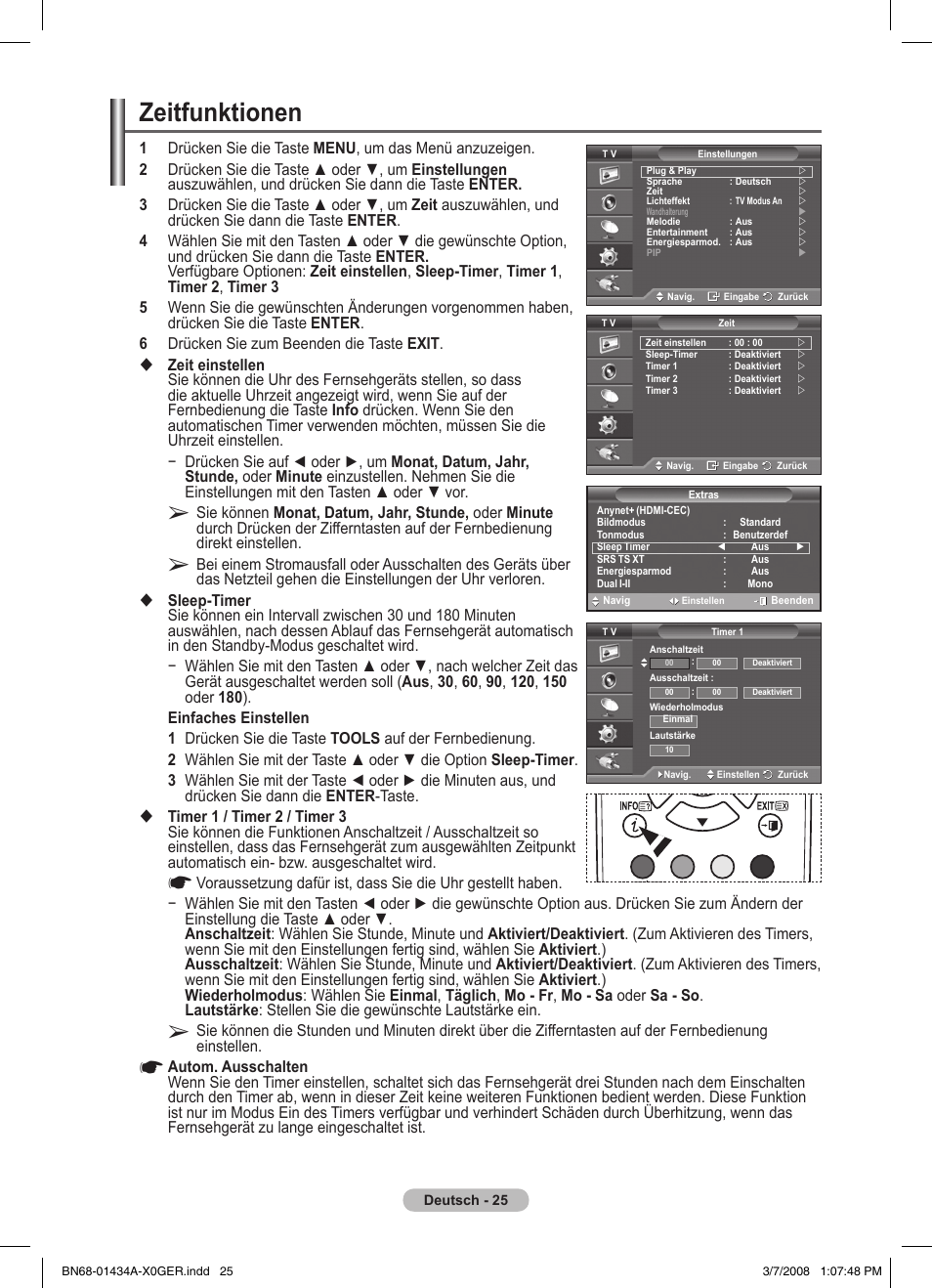 Zeitfunktionen | Samsung PS50A551S3R User Manual | Page 126 / 601