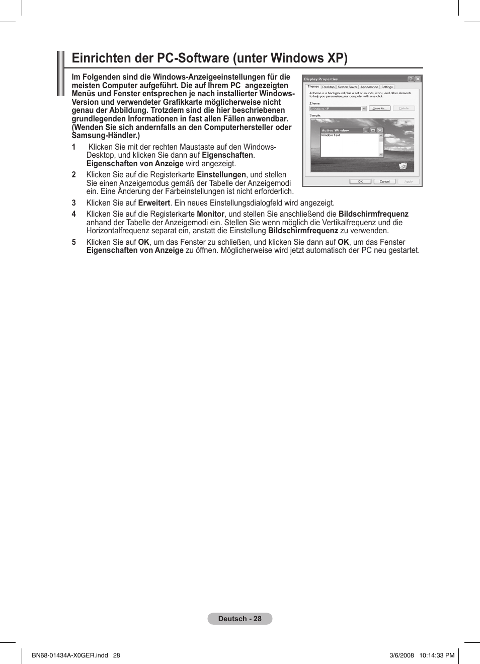 Einrichten der pc-software (unter windows xp) | Samsung PS50A551S3R User Manual | Page 129 / 601