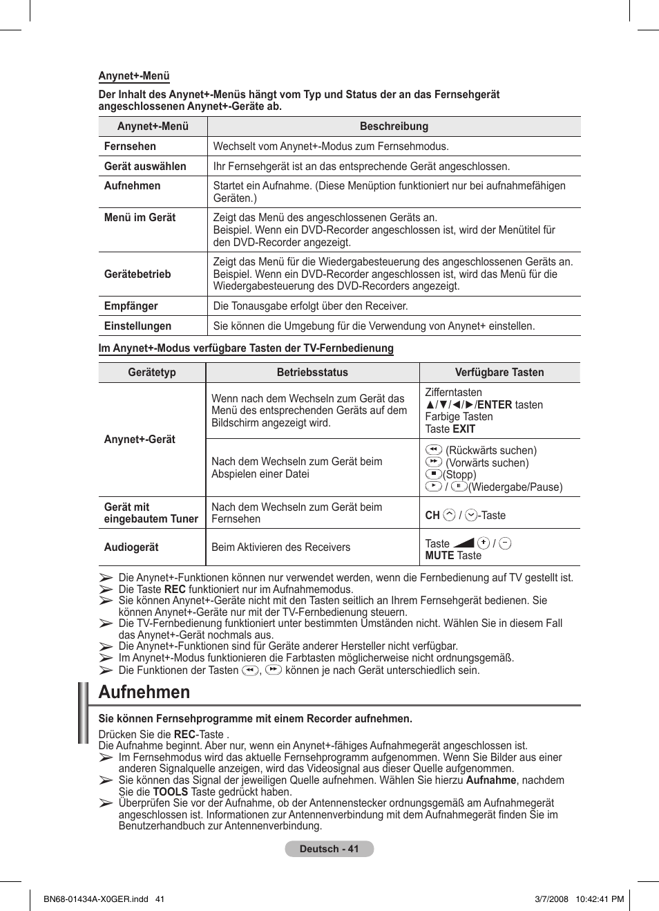 Aufnehmen | Samsung PS50A551S3R User Manual | Page 142 / 601