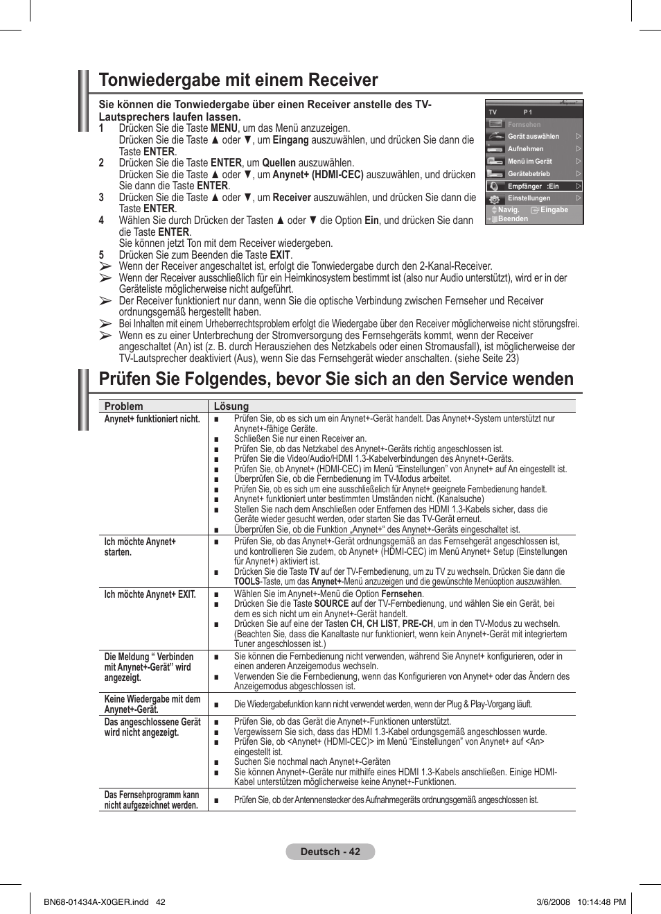 Tonwiedergabe mit einem receiver | Samsung PS50A551S3R User Manual | Page 143 / 601