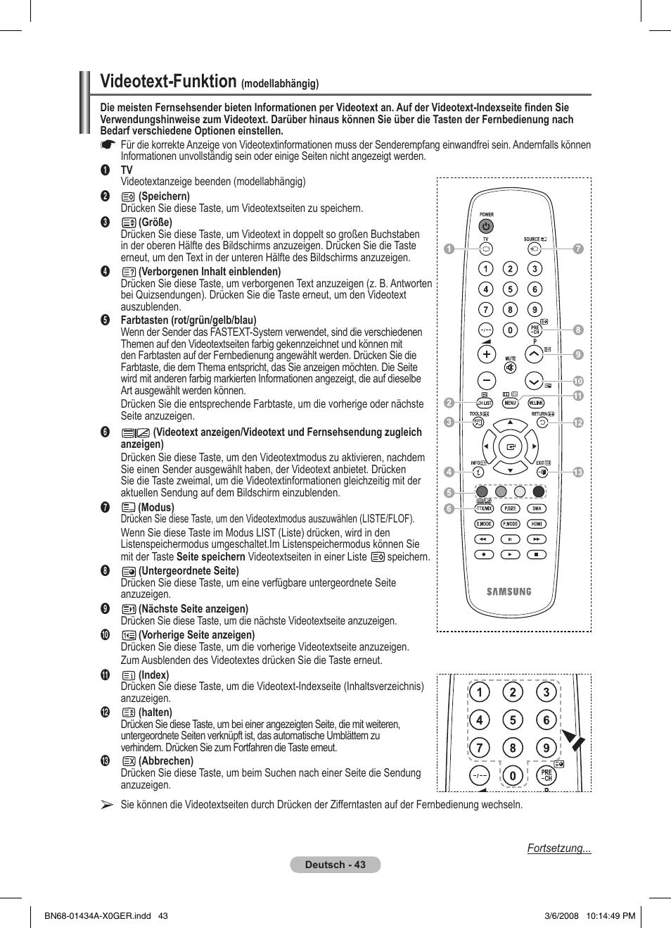 Videotext-funktion | Samsung PS50A551S3R User Manual | Page 144 / 601