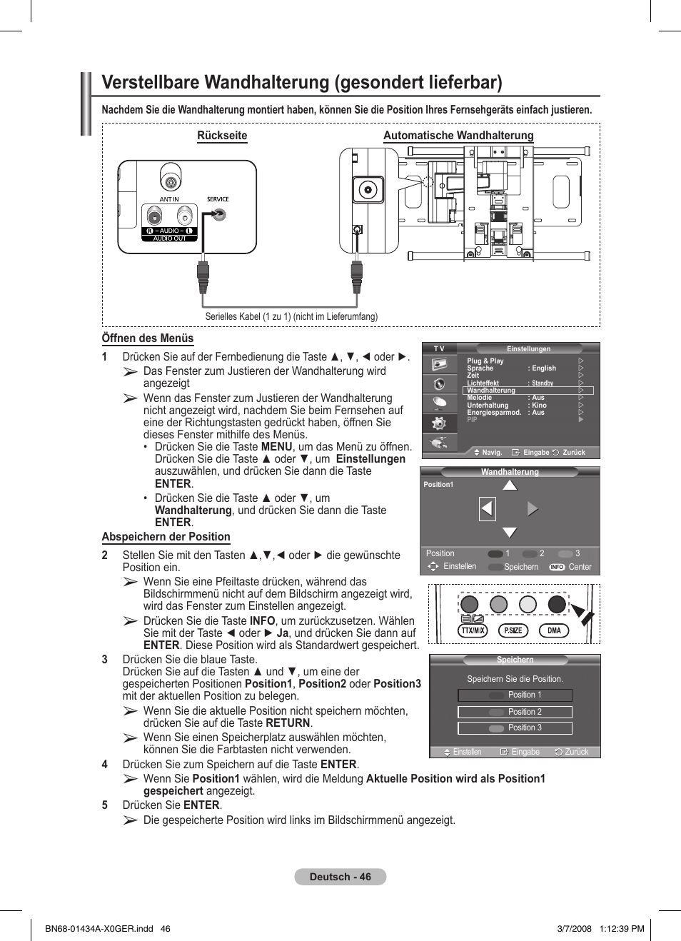 Verstellbare wandhalterung (gesondert lieferbar) | Samsung PS50A551S3R User Manual | Page 147 / 601