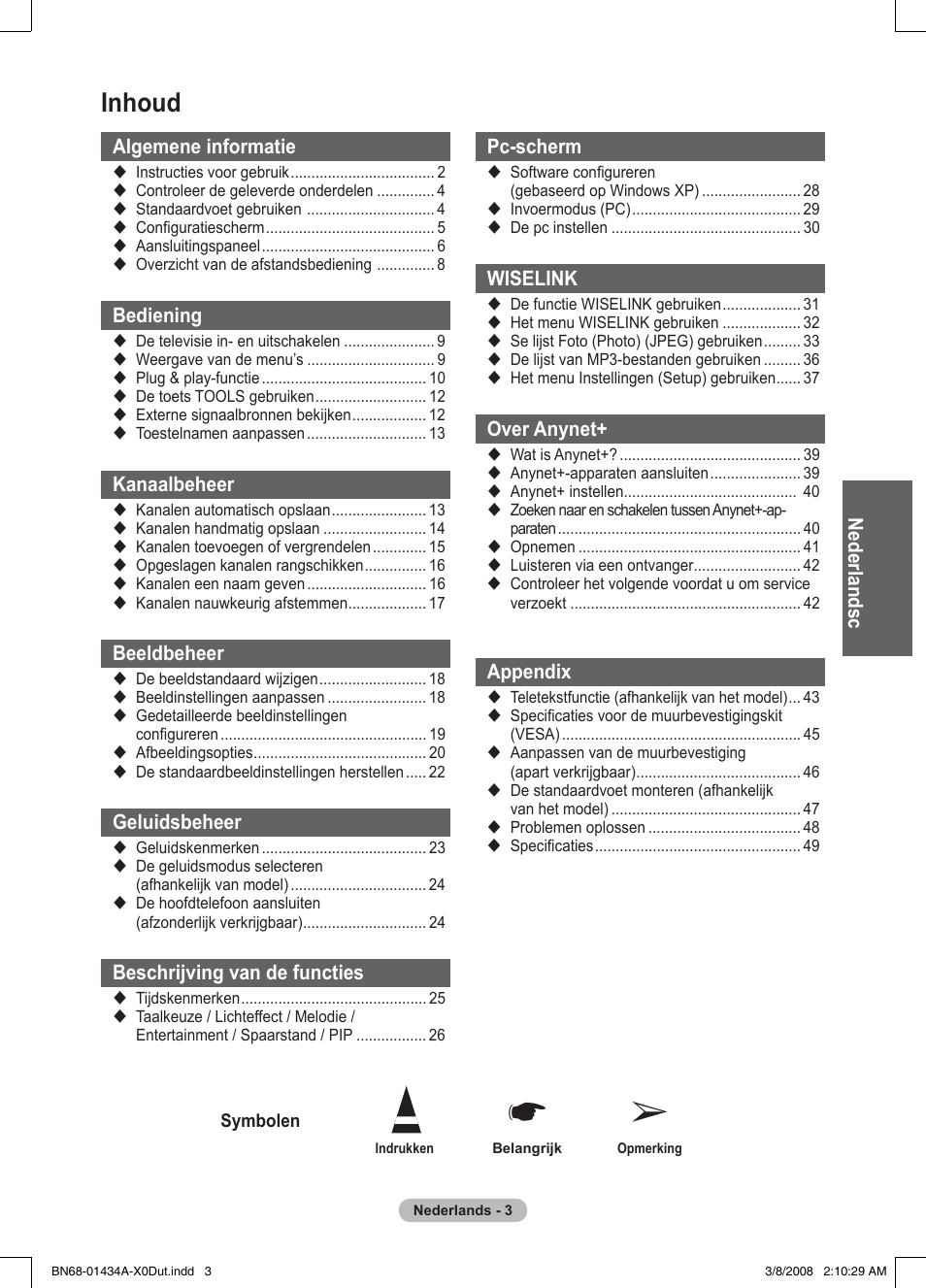 Inhoud | Samsung PS50A551S3R User Manual | Page 154 / 601