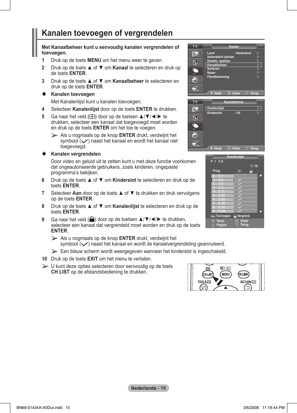 Kanalen toevoegen of vergrendelen | Samsung PS50A551S3R User Manual | Page 166 / 601