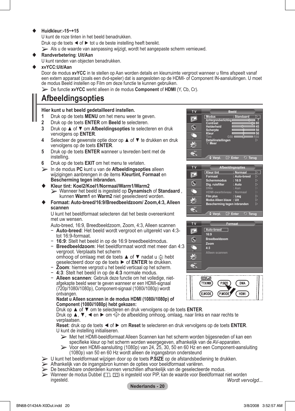 Afbeeldingsopties | Samsung PS50A551S3R User Manual | Page 171 / 601