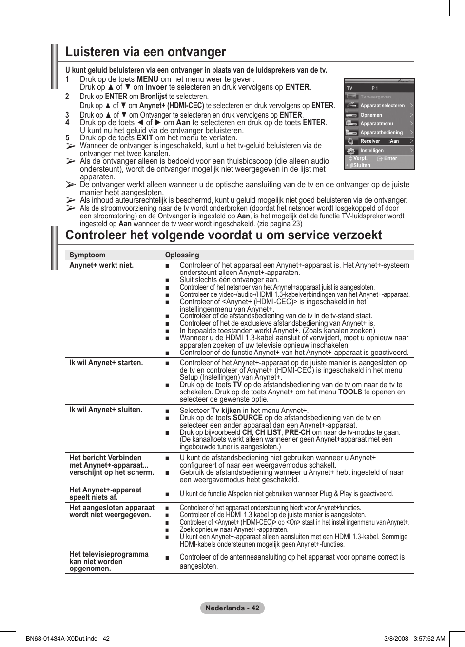 Luisteren via een ontvanger | Samsung PS50A551S3R User Manual | Page 193 / 601