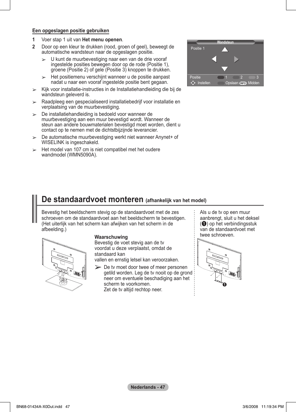 De standaardvoet monteren | Samsung PS50A551S3R User Manual | Page 198 / 601