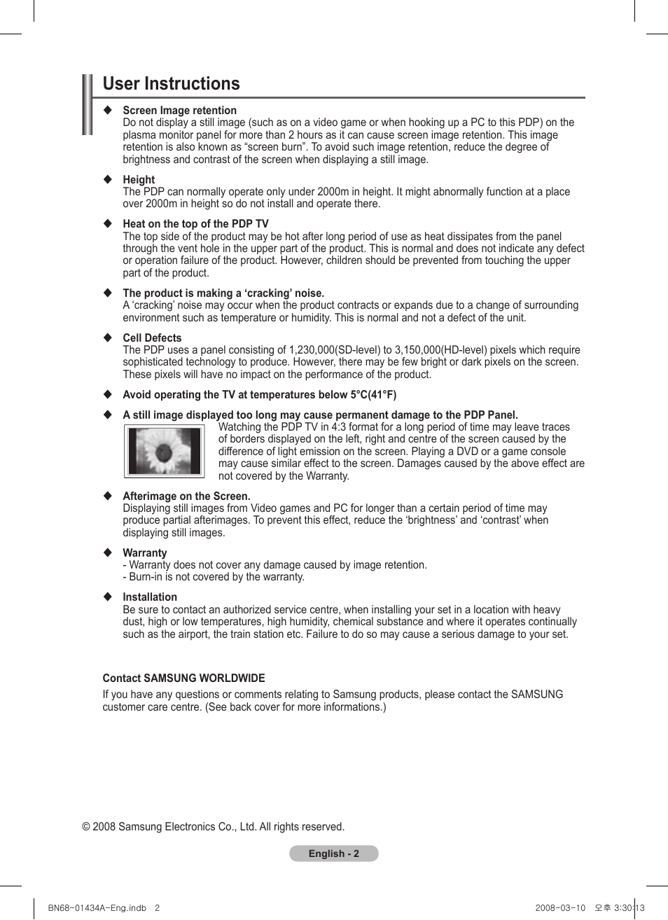 User instructions | Samsung PS50A551S3R User Manual | Page 2 / 601