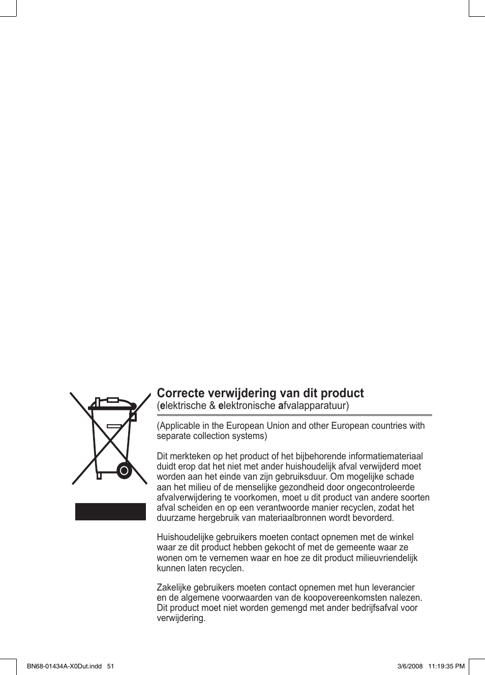 Correcte verwijdering van dit product | Samsung PS50A551S3R User Manual | Page 202 / 601