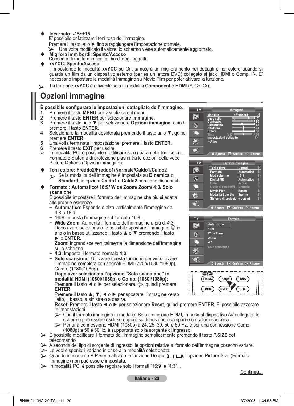 Opzioni immagine | Samsung PS50A551S3R User Manual | Page 221 / 601