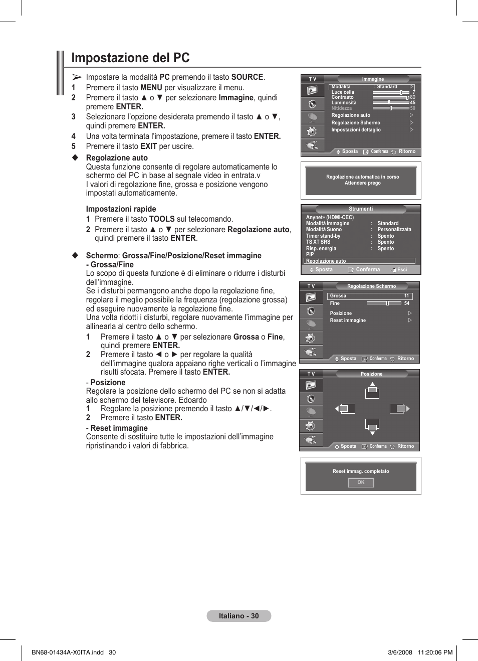 Impostazione del pc | Samsung PS50A551S3R User Manual | Page 231 / 601