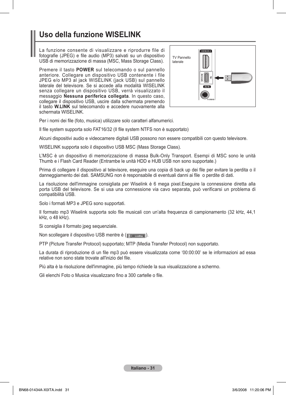 Uso della funzione wiselink | Samsung PS50A551S3R User Manual | Page 232 / 601