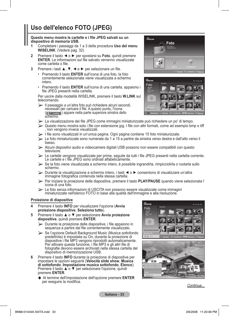 Uso dell'elenco foto (jpeg), Continua | Samsung PS50A551S3R User Manual | Page 234 / 601