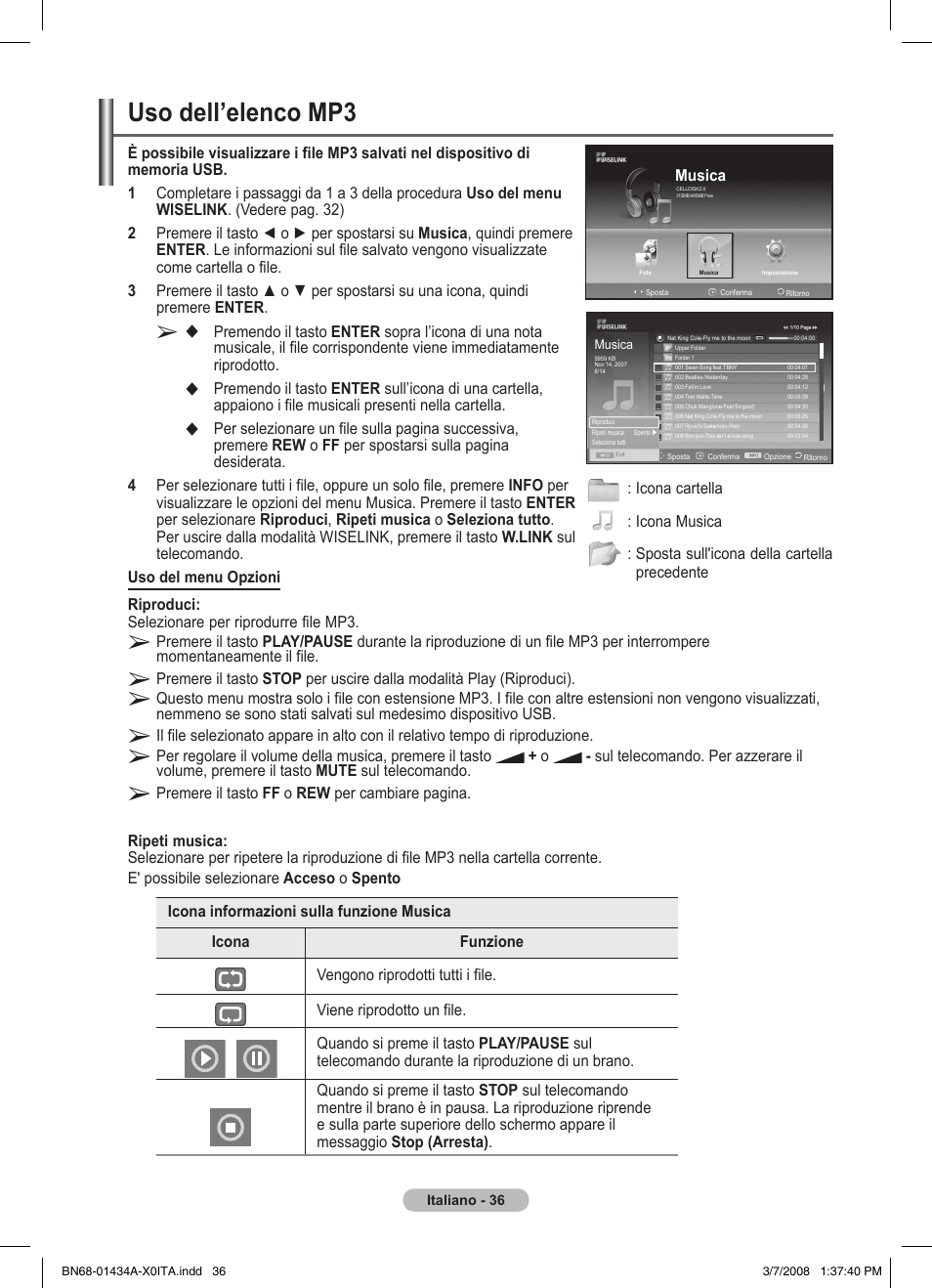 Uso dell’elenco mp3 | Samsung PS50A551S3R User Manual | Page 237 / 601