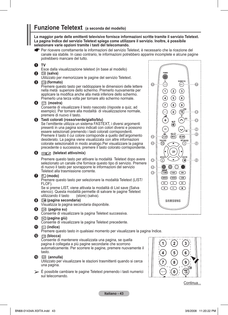 Funzione teletext | Samsung PS50A551S3R User Manual | Page 244 / 601