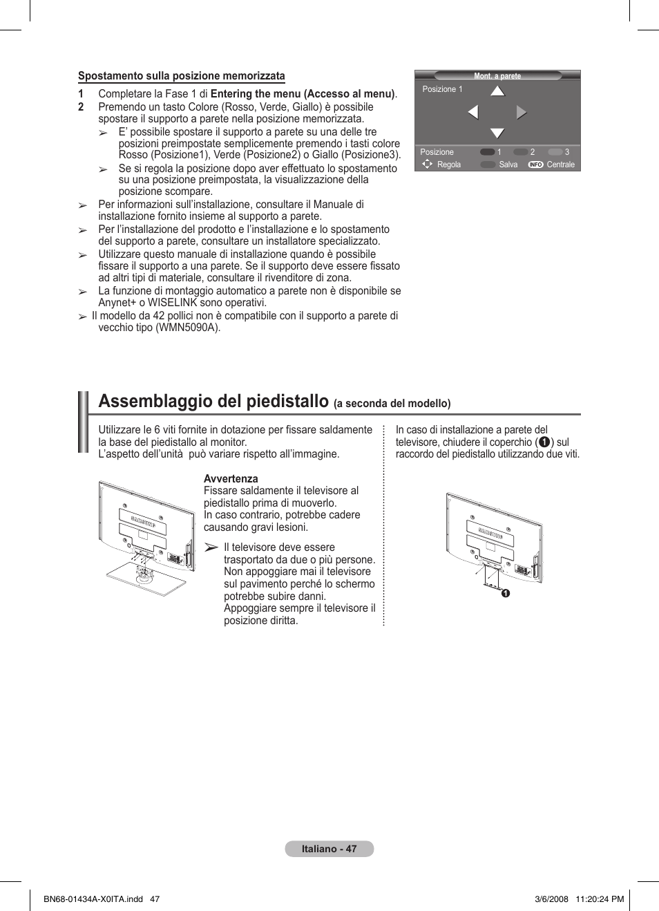 Assemblaggio del piedistallo | Samsung PS50A551S3R User Manual | Page 248 / 601