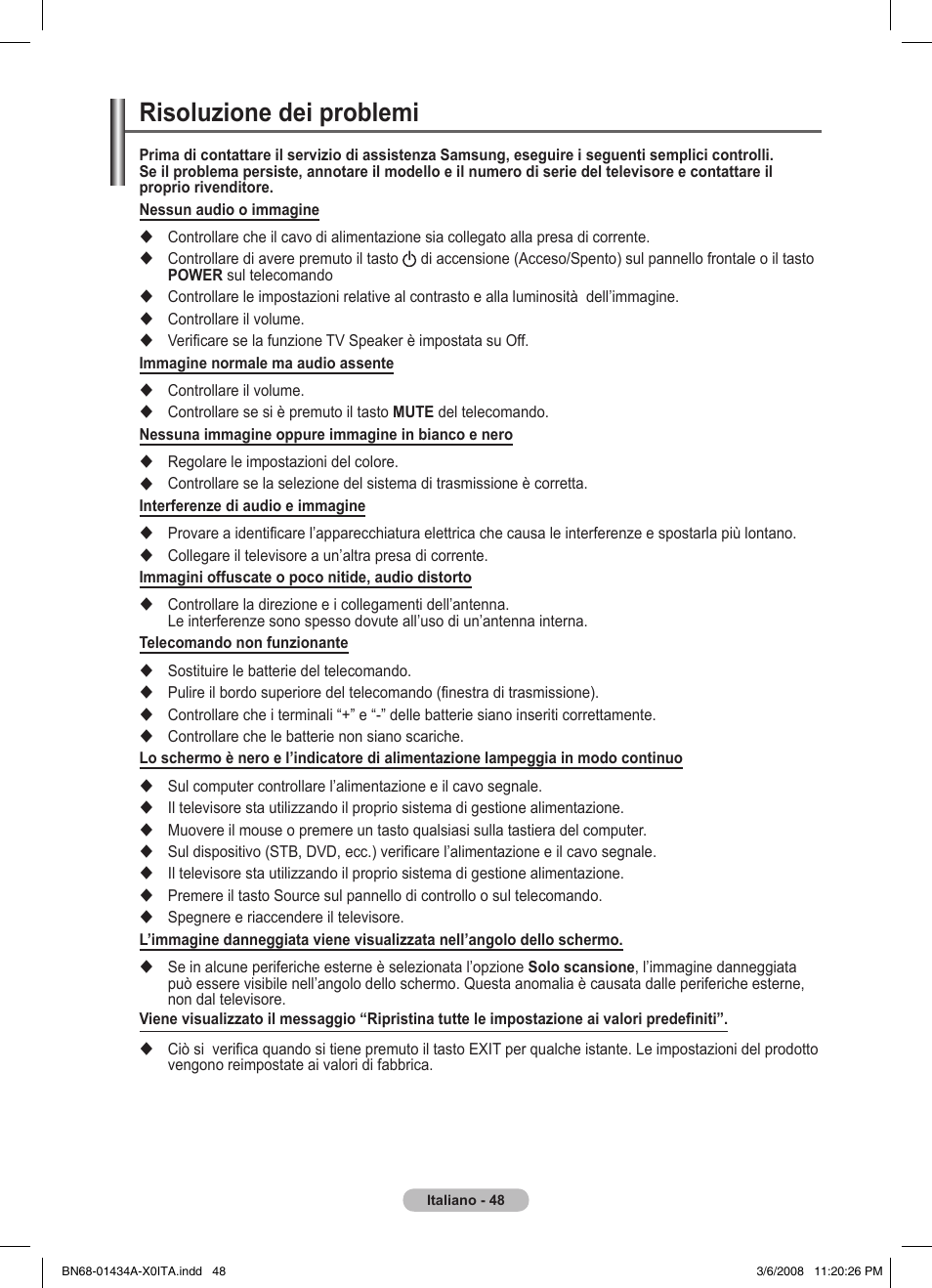 Risoluzione dei problemi | Samsung PS50A551S3R User Manual | Page 249 / 601