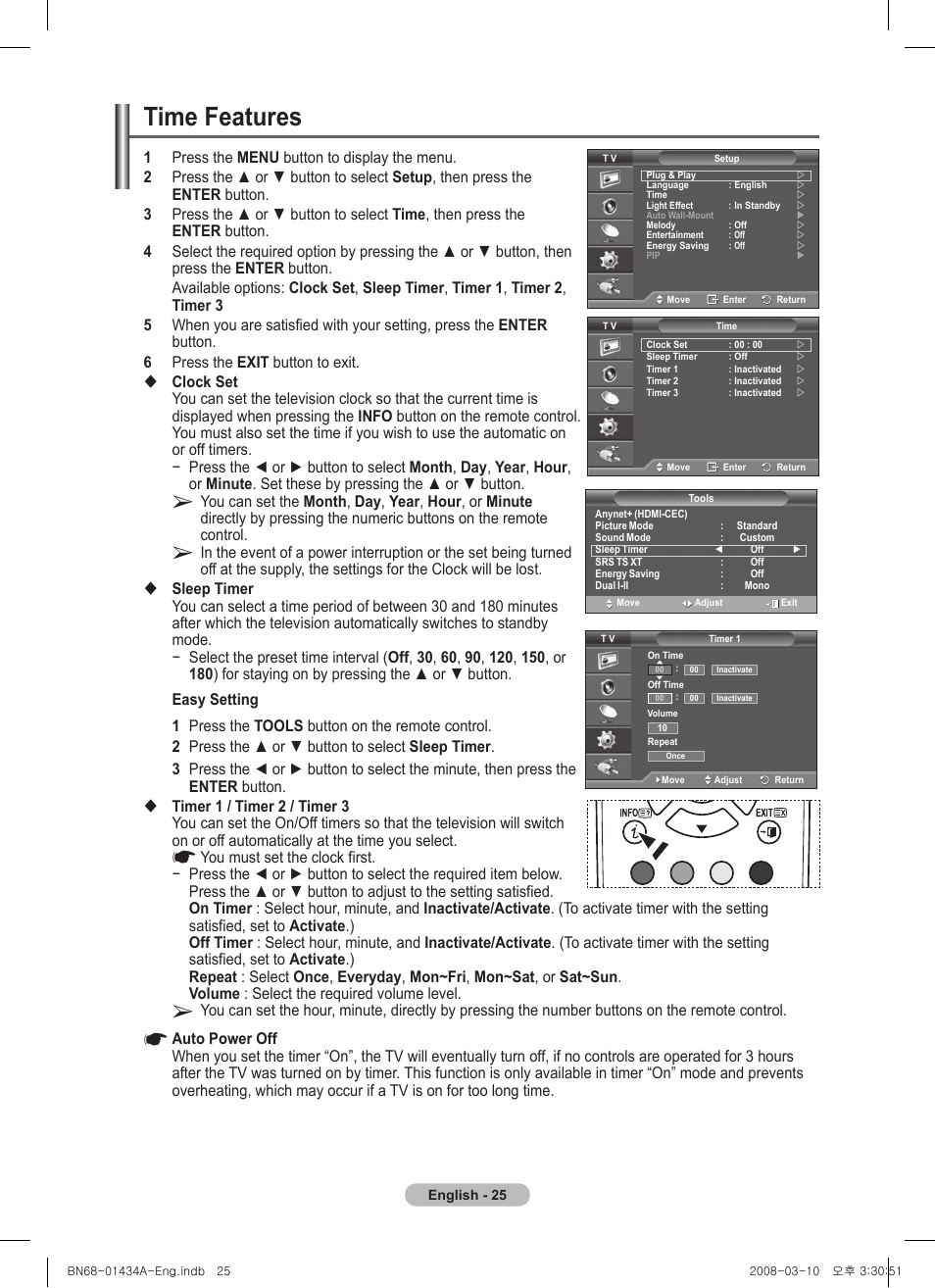 Time features | Samsung PS50A551S3R User Manual | Page 25 / 601