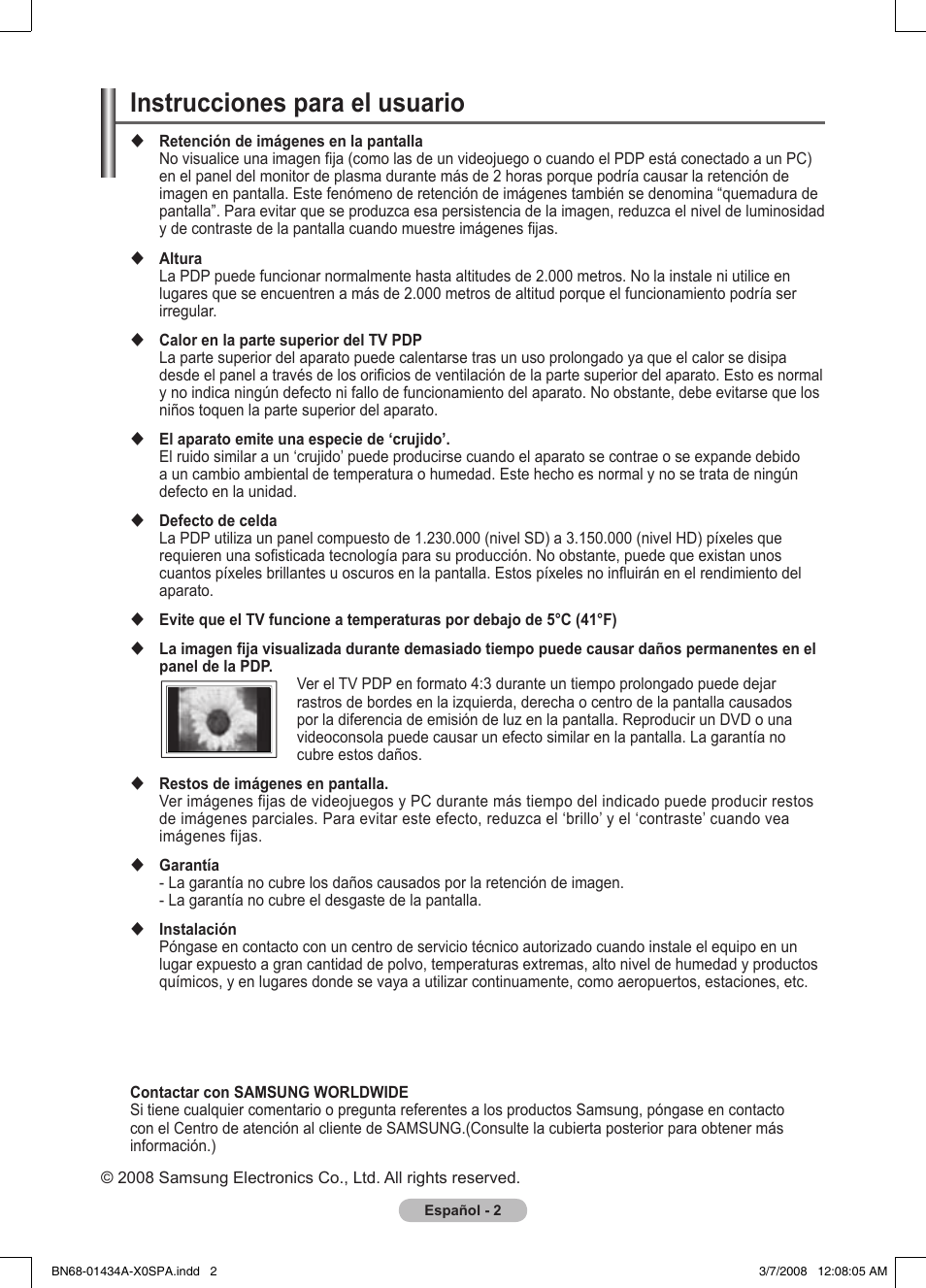 Instrucciones para el usuario | Samsung PS50A551S3R User Manual | Page 253 / 601