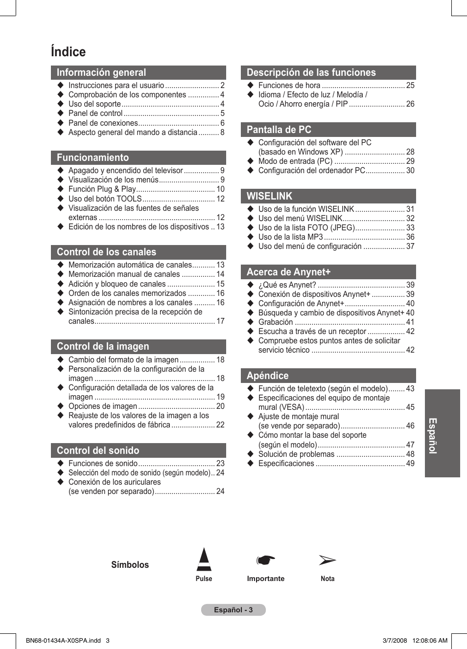 Índice | Samsung PS50A551S3R User Manual | Page 254 / 601