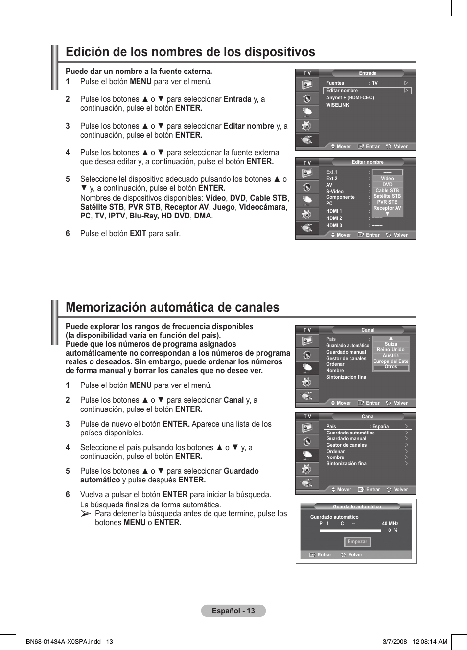 Edición de los nombres de los dispositivos | Samsung PS50A551S3R User Manual | Page 264 / 601