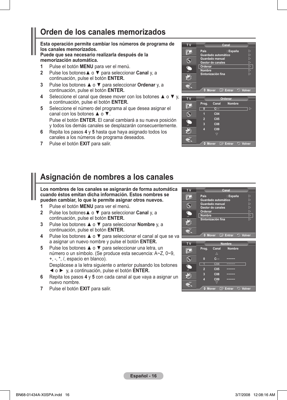 Asignación de nombres a los canales | Samsung PS50A551S3R User Manual | Page 267 / 601