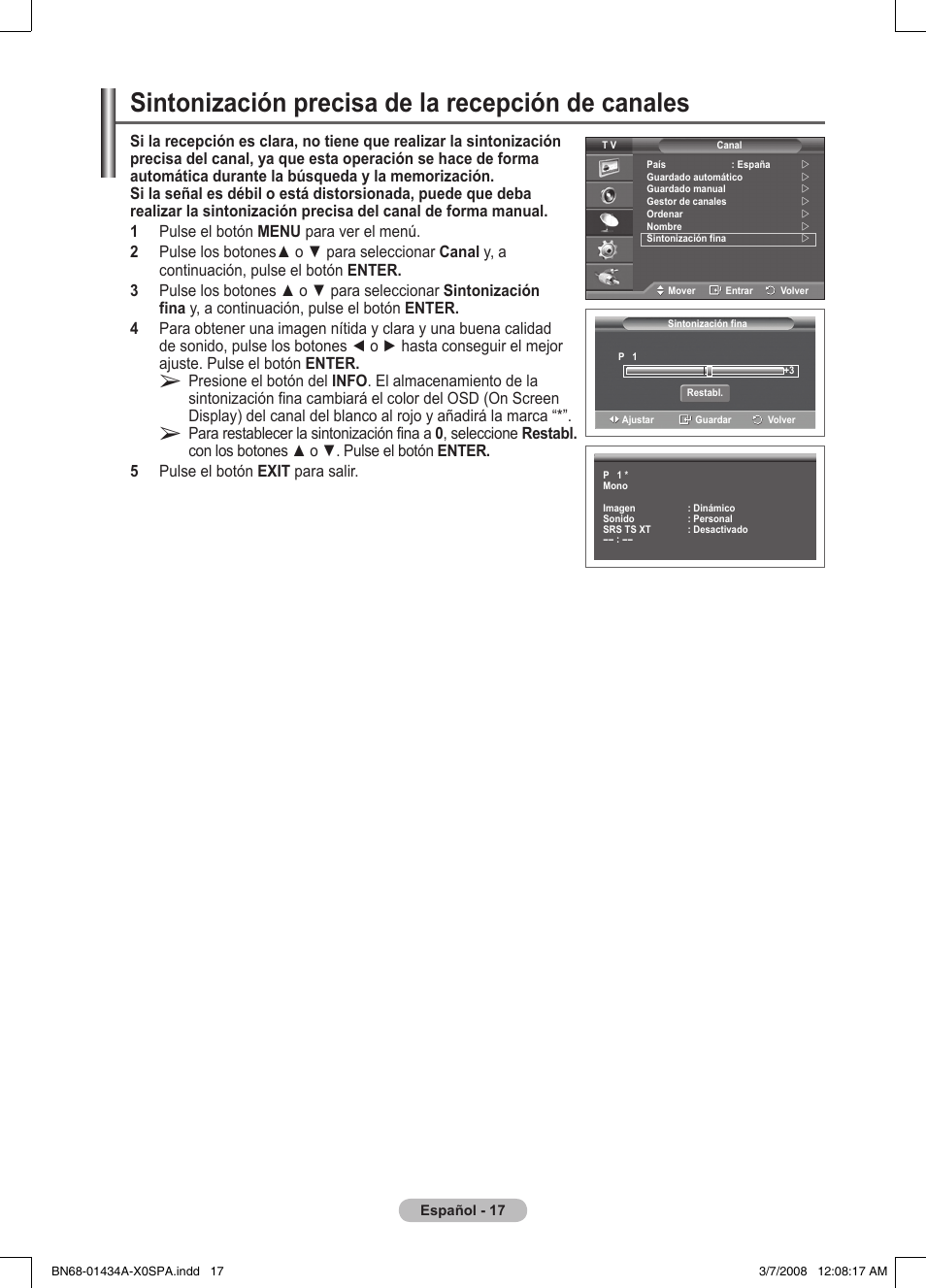 Sintonización precisa de la recepción de canales | Samsung PS50A551S3R User Manual | Page 268 / 601