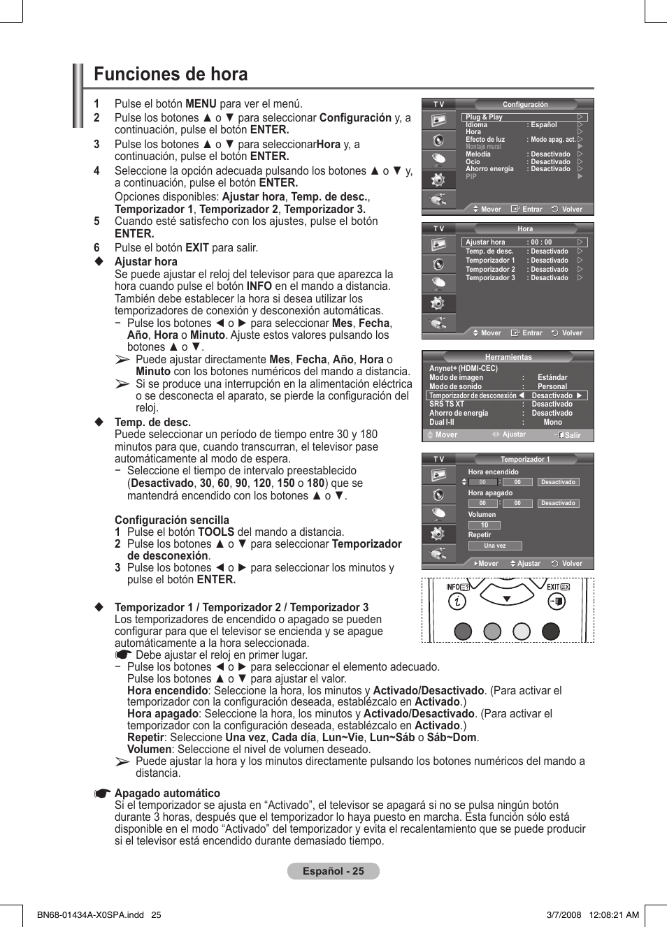 Funciones de hora | Samsung PS50A551S3R User Manual | Page 276 / 601