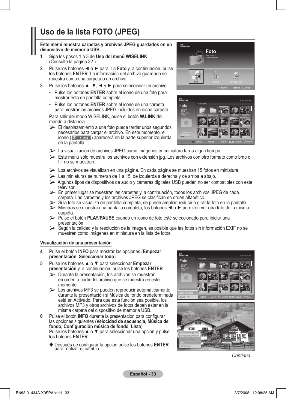 Uso de la lista foto (jpeg) | Samsung PS50A551S3R User Manual | Page 284 / 601