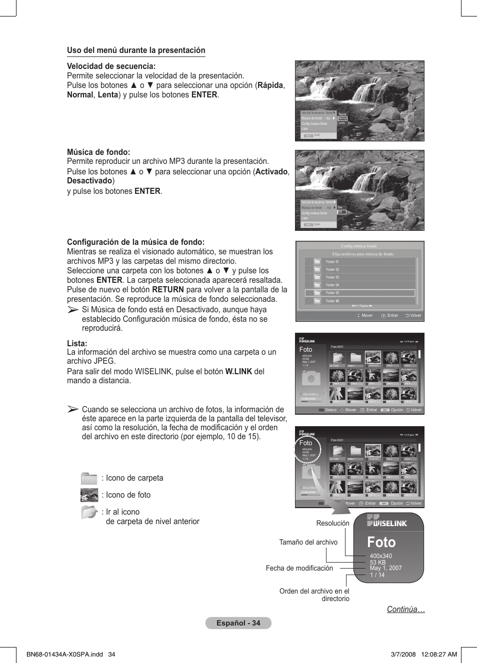 Foto, Español - 34 | Samsung PS50A551S3R User Manual | Page 285 / 601