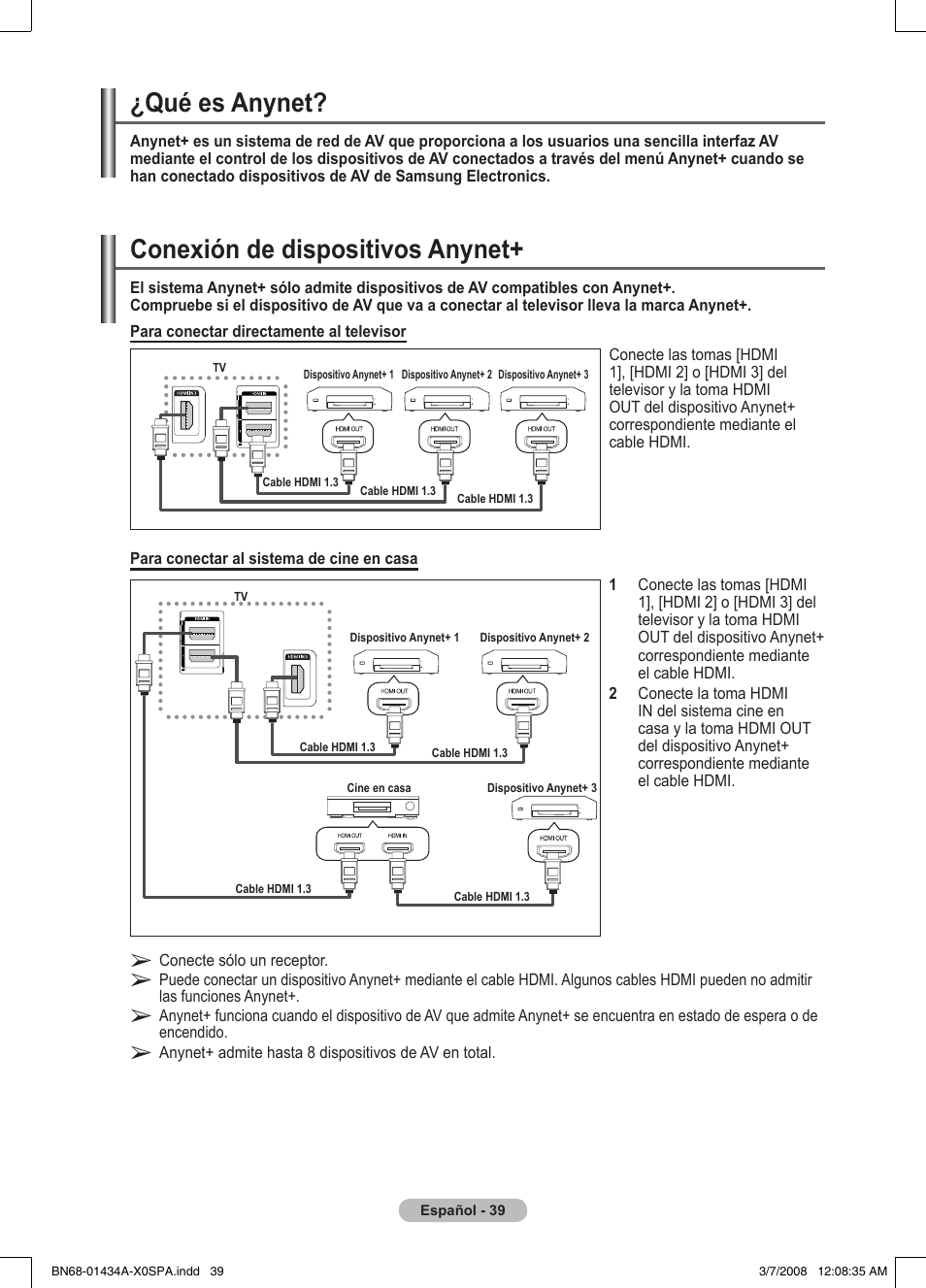 Conexión de dispositivos anynet, Qué es anynet | Samsung PS50A551S3R User Manual | Page 290 / 601