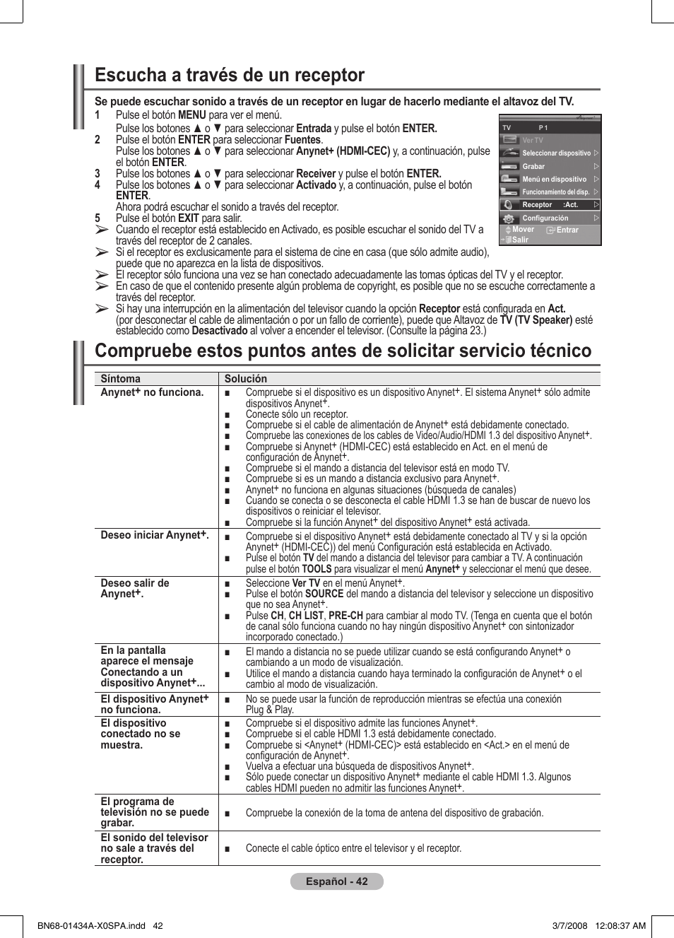 Escucha a través de un receptor | Samsung PS50A551S3R User Manual | Page 293 / 601